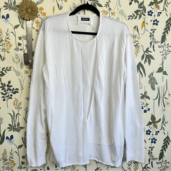Zegna By Ermenegildo Zegna White Mens Long Sleeve Sweater Shirt